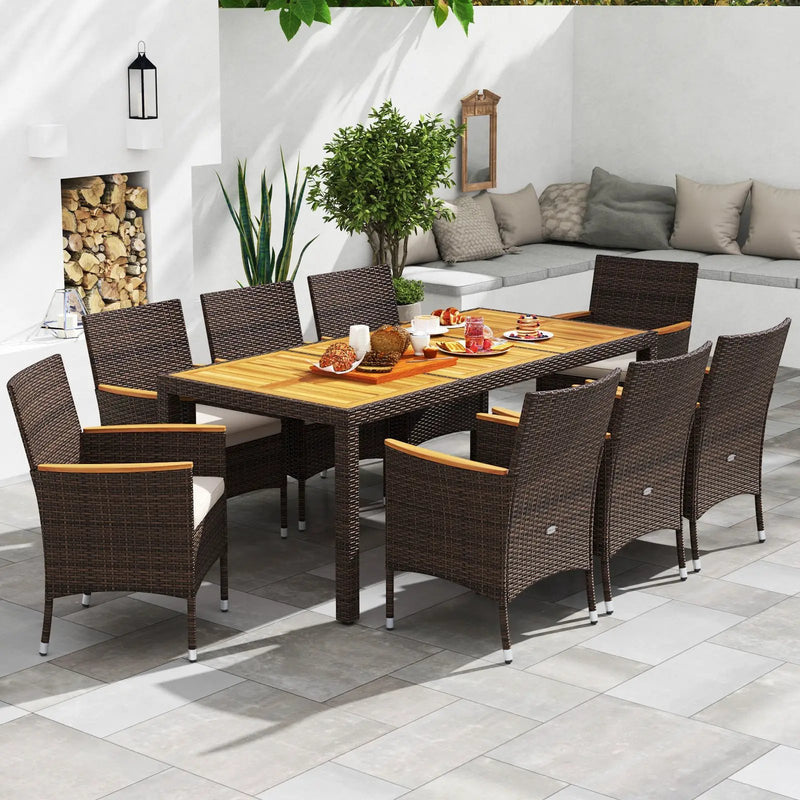 9 Piece Outdoor Dining Set with Acacia Wood Table Top by DirectDeals