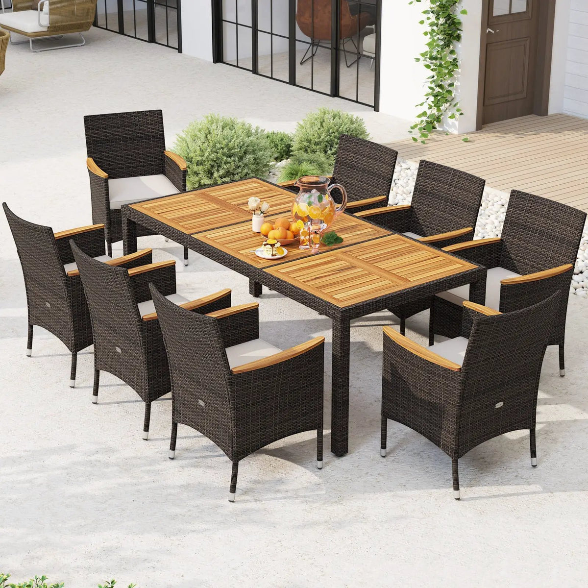9 Piece Outdoor Dining Set with Acacia Wood Table Top, photo 3 of 16