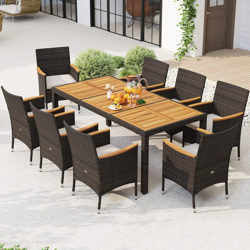 9 Piece Outdoor Dining Set with Acacia Wood Table Top by DirectDeals