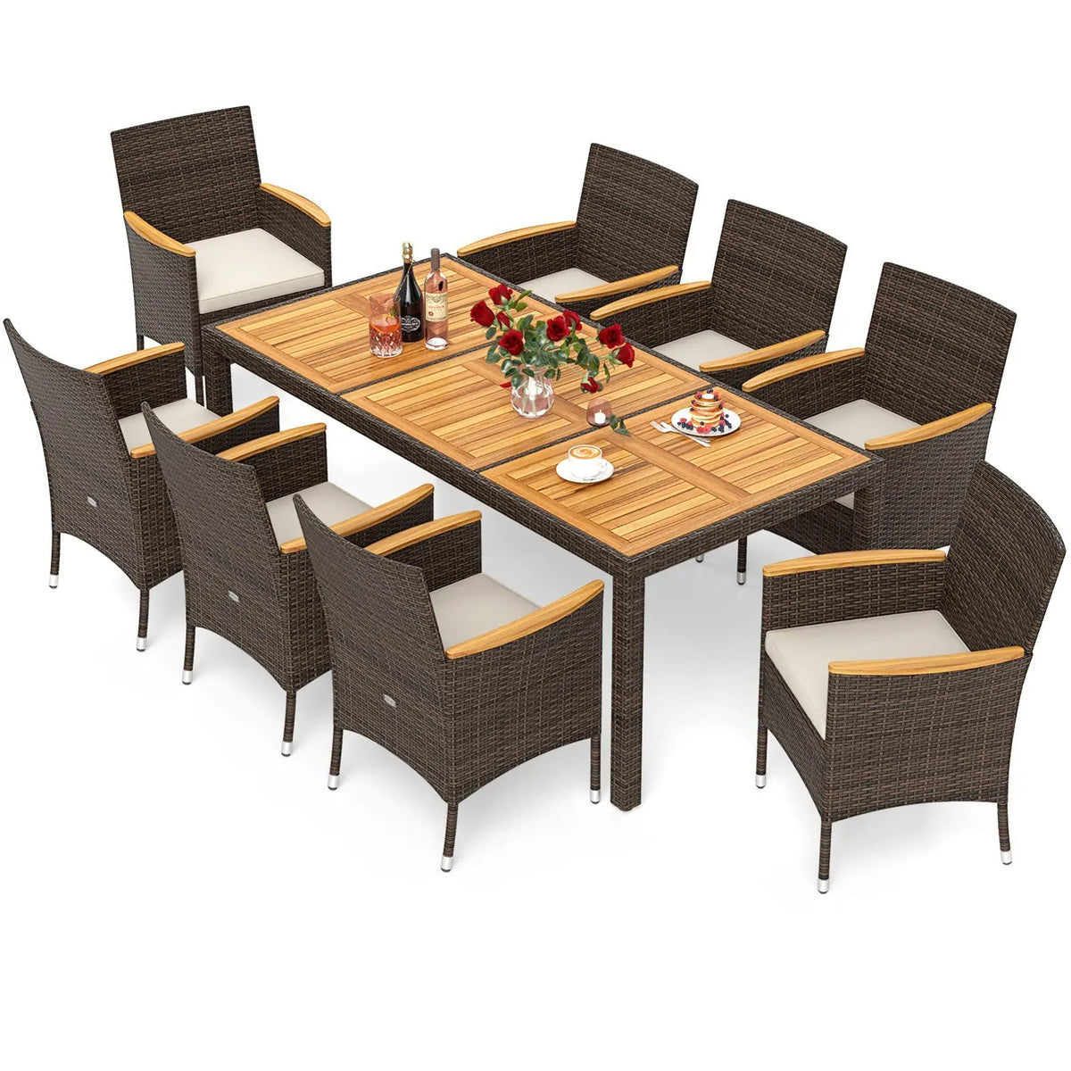 9 Piece Outdoor Dining Set with Acacia Wood Table Top, photo 7 of 16