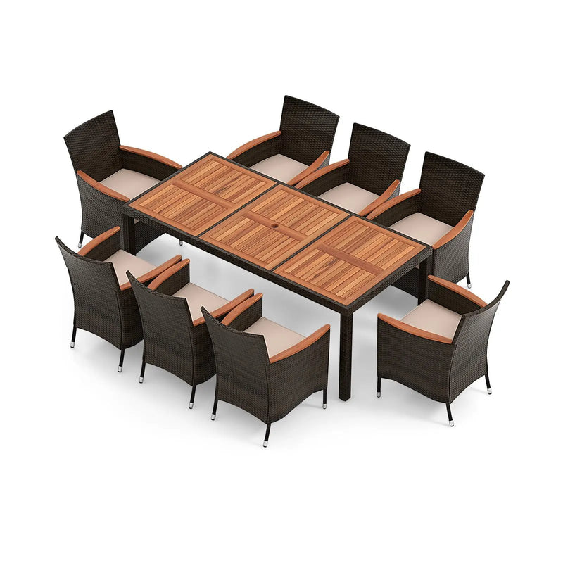 10 Piece Outdoor Dining Set with 15 Feet Double-Sided Twin Patio Umbrella by DirectDeals