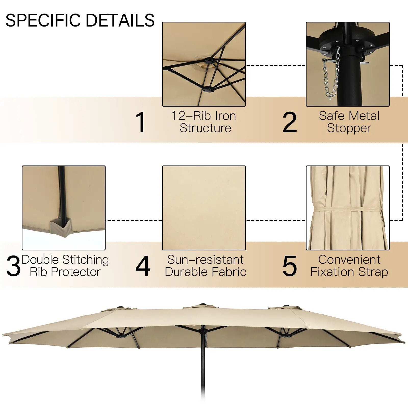 10 Piece Outdoor Dining Set with 15 Feet Double-Sided Twin Patio Umbrella by DirectDeals
