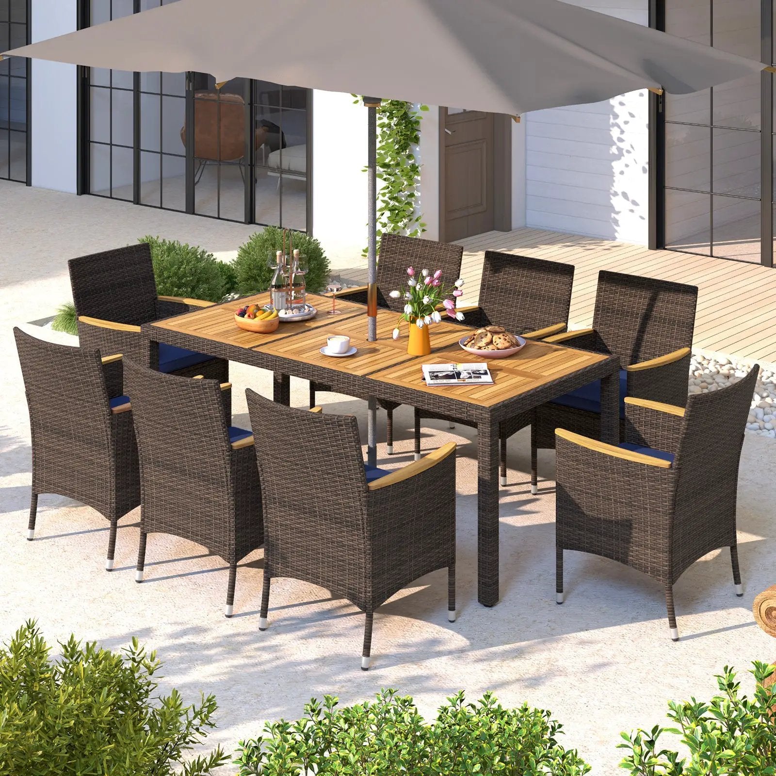 9 Piece Outdoor Dining Set with Acacia Wood Table Top by DirectDeals