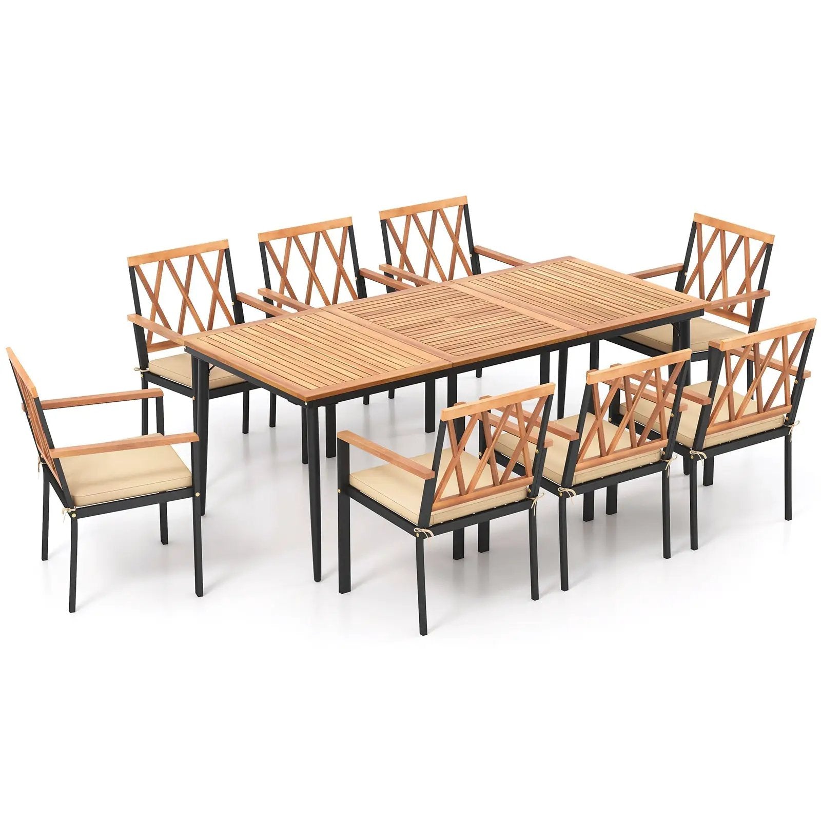 9 Pieces Patio Dining Set with 1.9 Inch Umbrella Hole and Seat Cushions by DirectDeals
