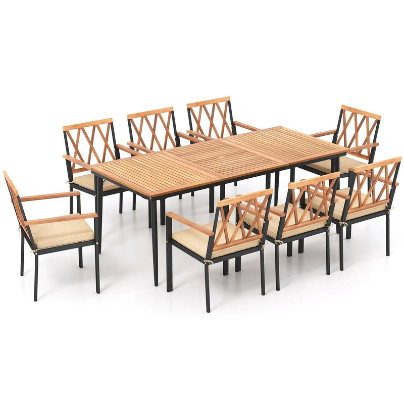 9 Pieces Patio Dining Set with 1.9 Inch Umbrella Hole and Seat Cushions by DirectDeals