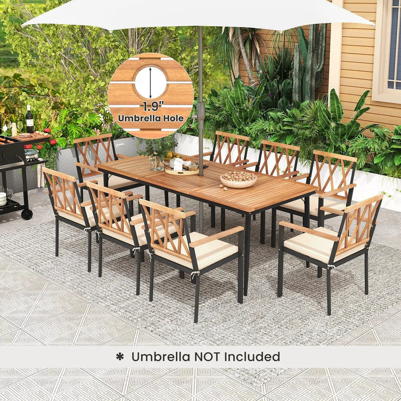 9 Pieces Patio Dining Set with 1.9 Inch Umbrella Hole and Seat Cushions by DirectDeals
