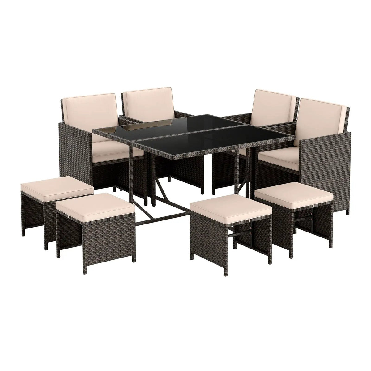 9 Piece Patio Dining Set with Tempered Glass Table and Ottoman, photo 9 of 9