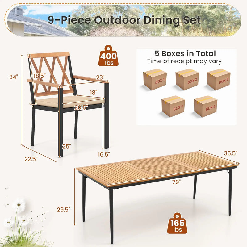 9 Pieces Patio Dining Set with 1.9 Inch Umbrella Hole and Seat Cushions by DirectDeals