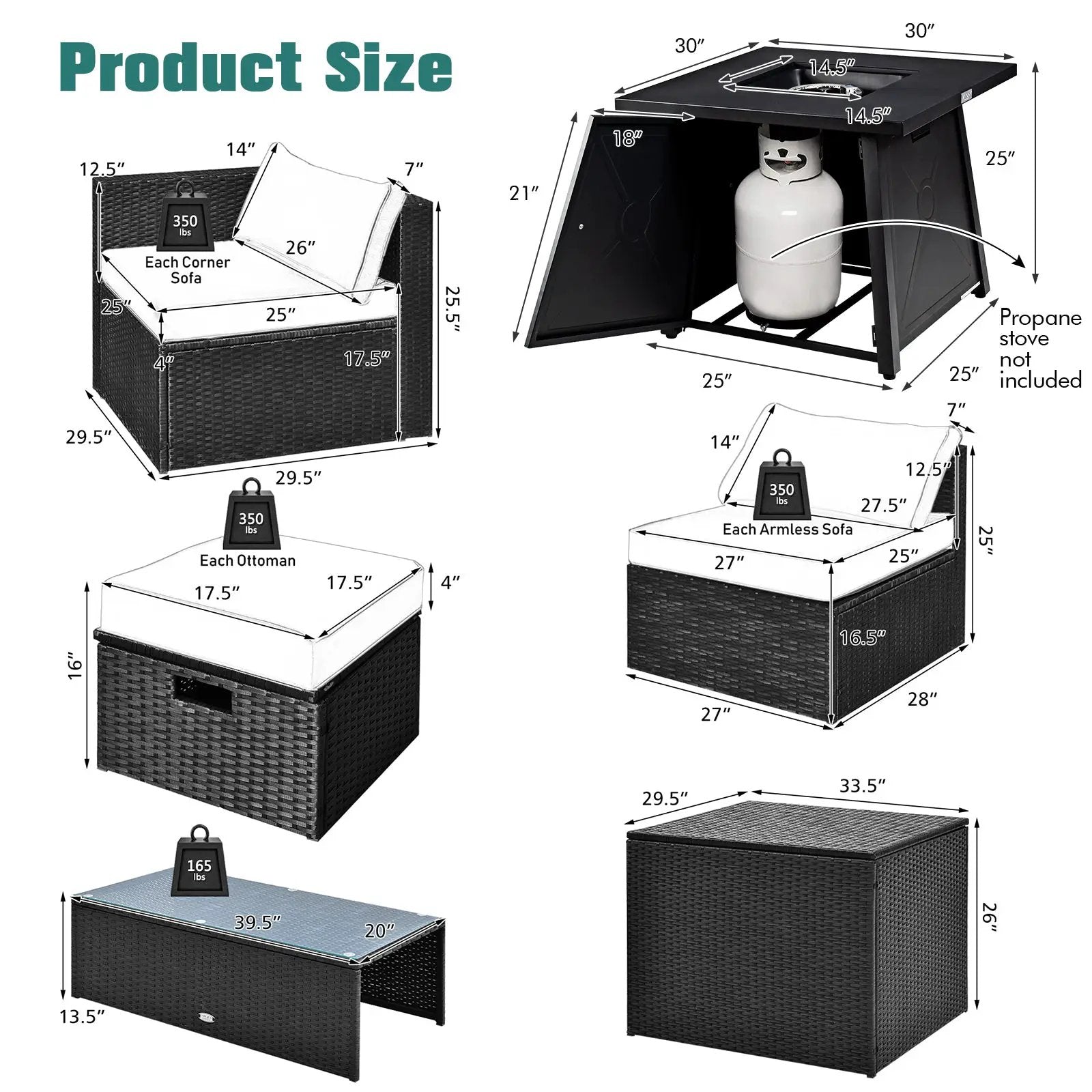 9 Piece Weatherproof Rattan Patio Conversation Set with 30 Inches Propane Fire Pit Table and Dust Covers by DirectDeals