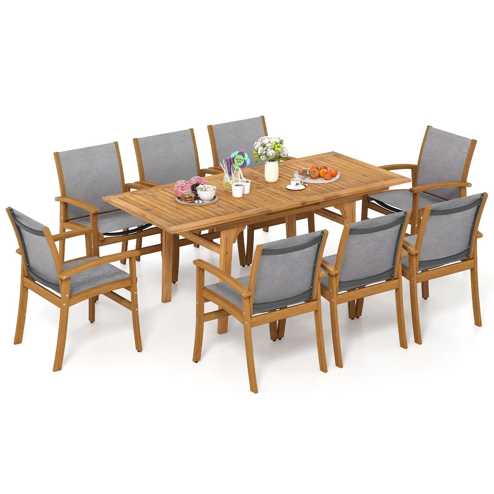 9 Pieces Acacia Wood Patio Dining Set for 6 by DirectDeals