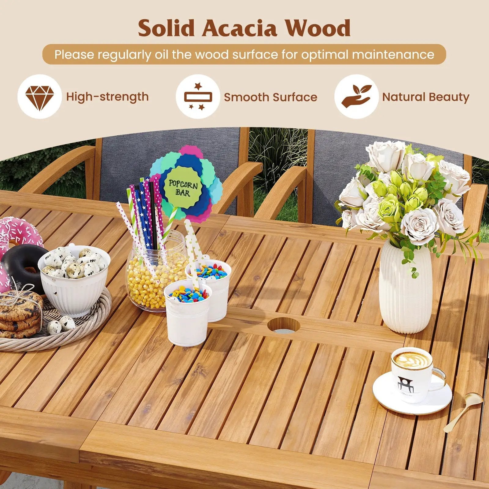 9 Pieces Acacia Wood Patio Dining Set for 6 by DirectDeals
