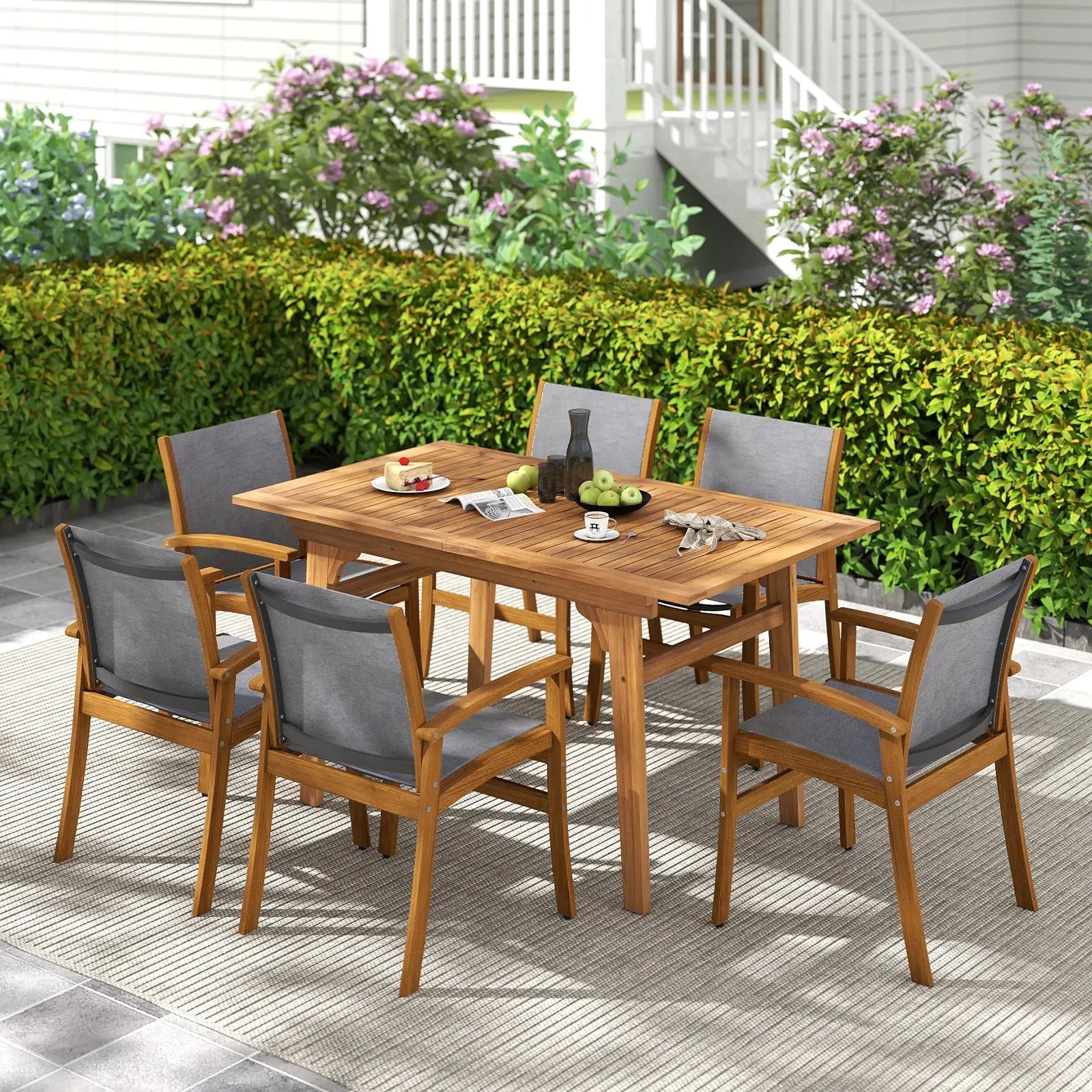 9 Pieces Acacia Wood Patio Dining Set for 6 by DirectDeals