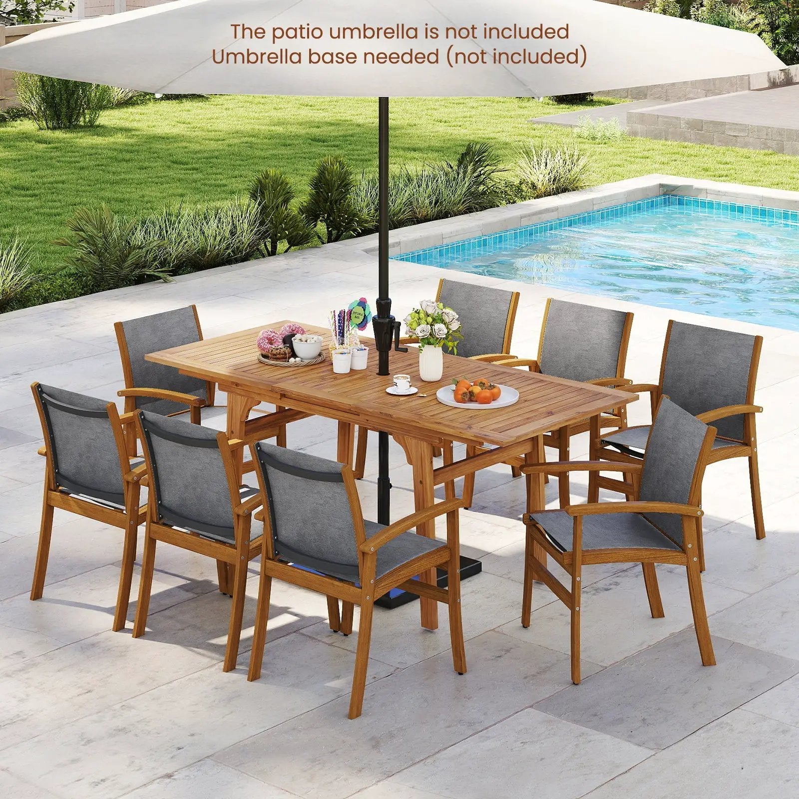 9 Pieces Acacia Wood Patio Dining Set for 6 by DirectDeals