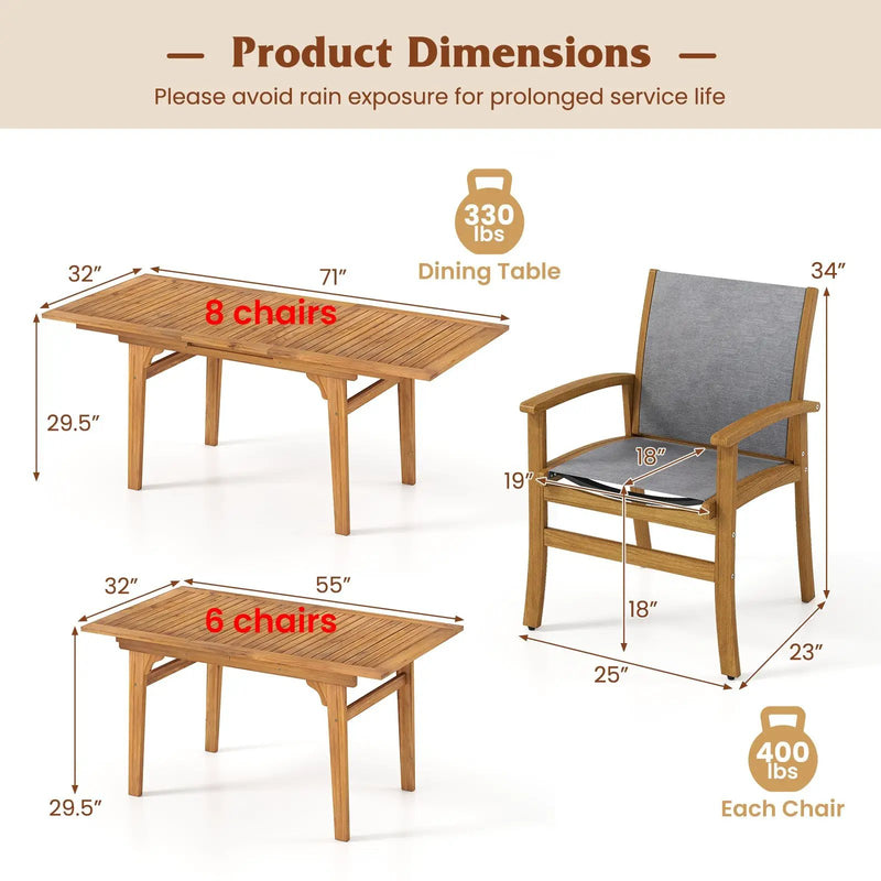 9 Pieces Acacia Wood Patio Dining Set for 6 by DirectDeals
