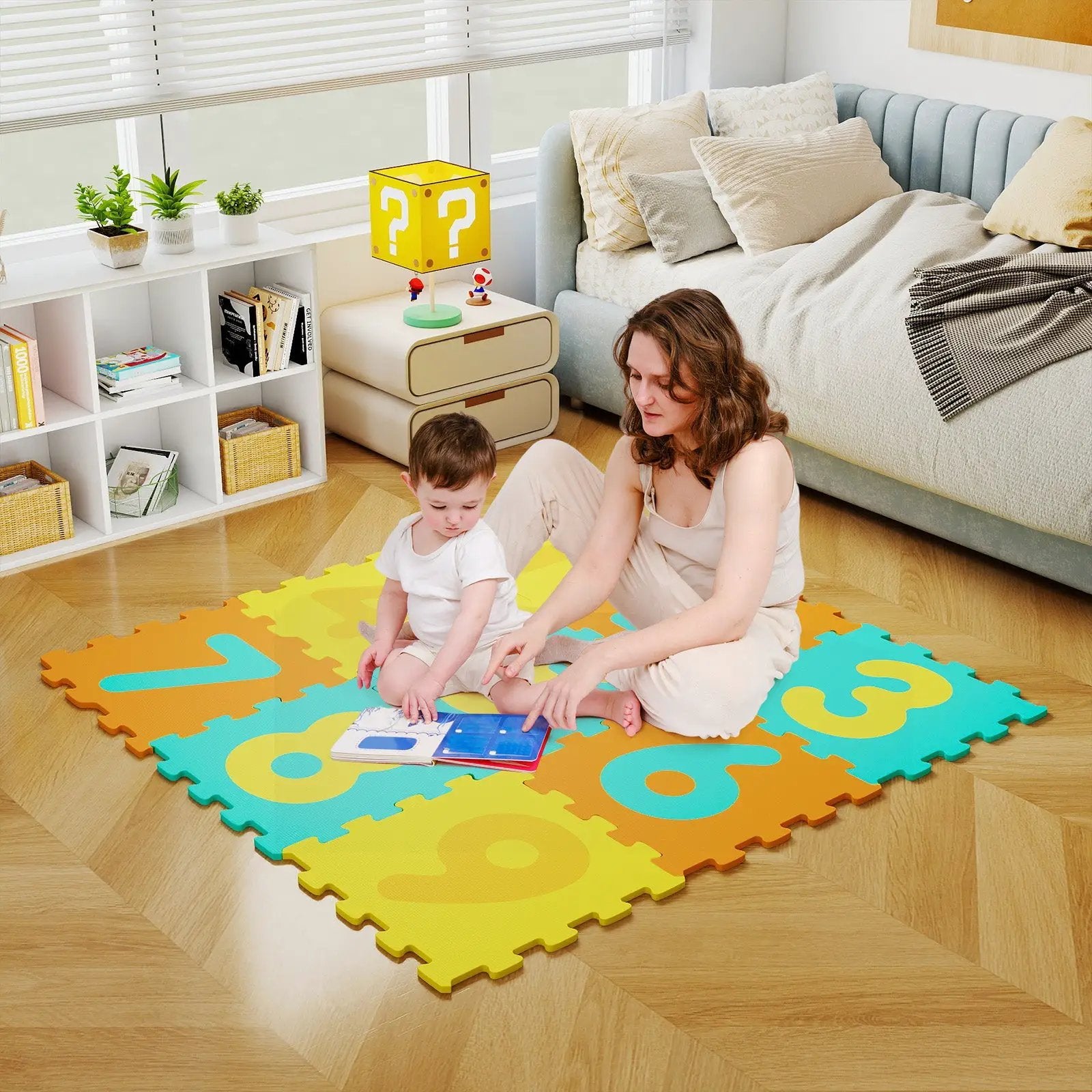 9 Pieces Interlocking Foam Puzzle Floor Mat with 3 Marker Discs by DirectDeals
