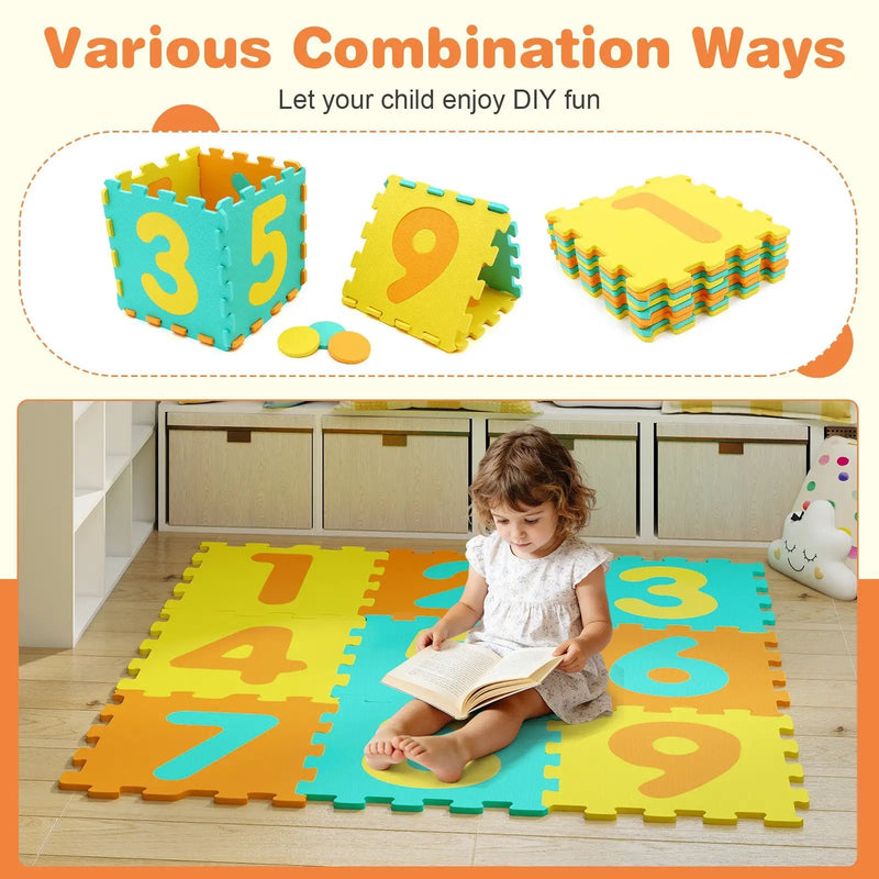 9 Pieces Interlocking Foam Puzzle Floor Mat with 3 Marker Discs by DirectDeals