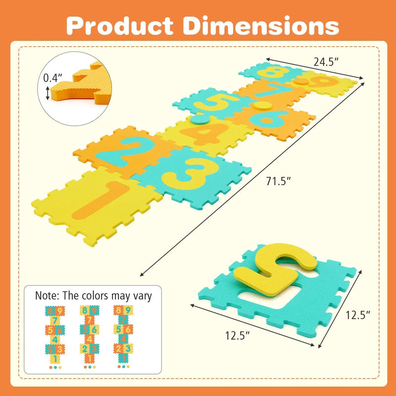 9 Pieces Interlocking Foam Puzzle Floor Mat with 3 Marker Discs by DirectDeals