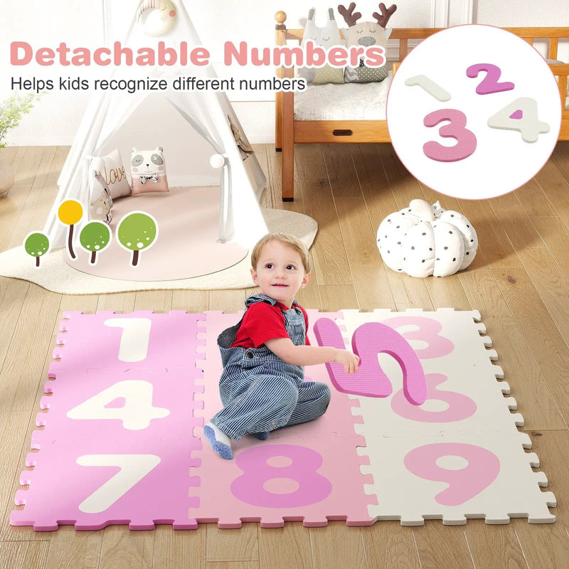 9 Pieces Interlocking Foam Puzzle Floor Mat with 3 Marker Discs by DirectDeals