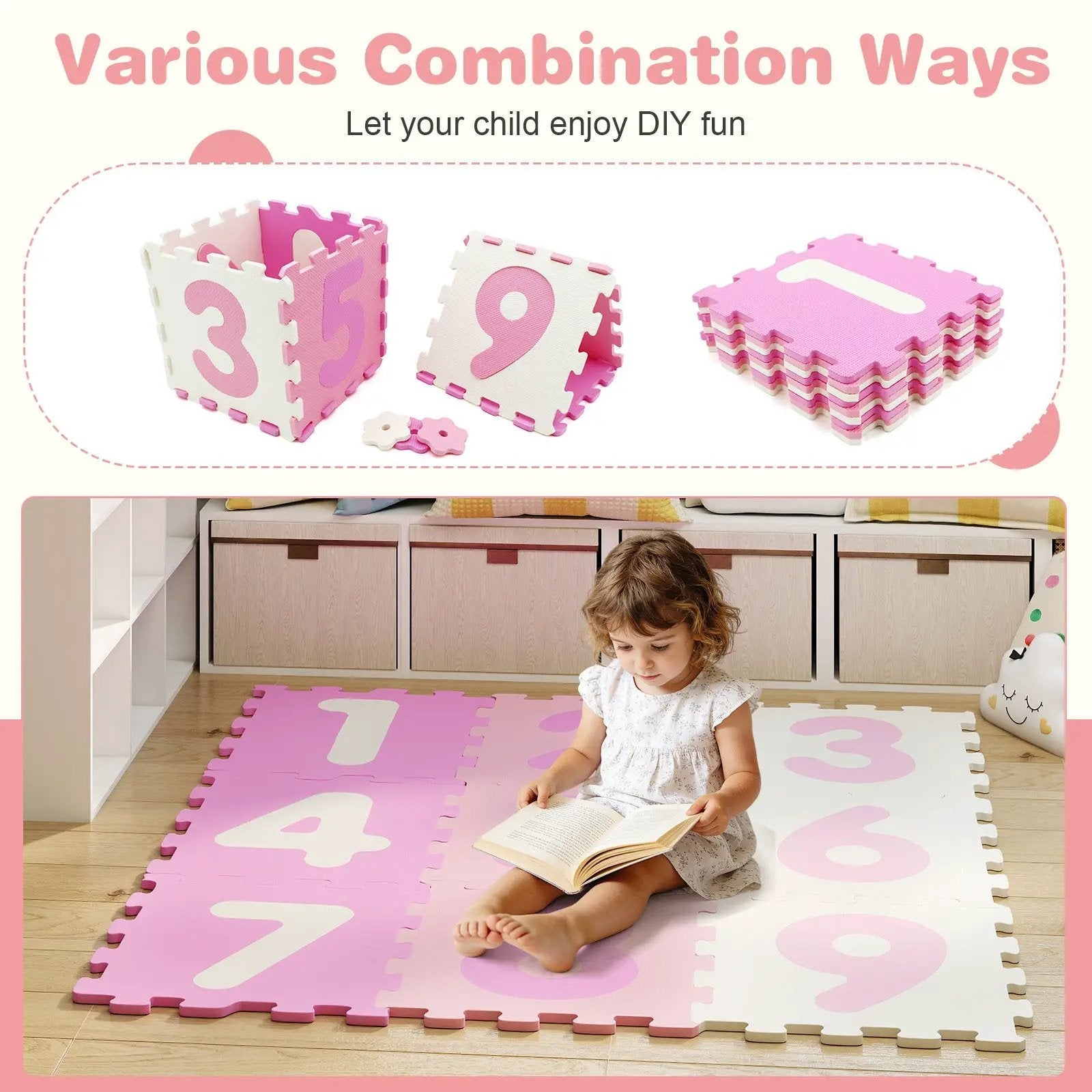 9 Pieces Interlocking Foam Puzzle Floor Mat with 3 Marker Discs by DirectDeals