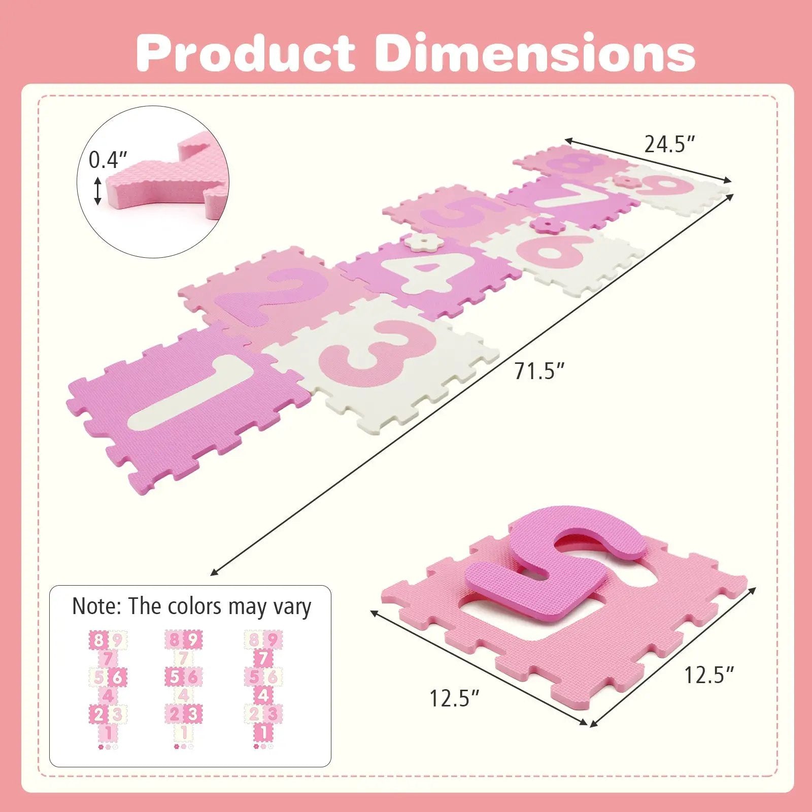 9 Pieces Interlocking Foam Puzzle Floor Mat with 3 Marker Discs by DirectDeals