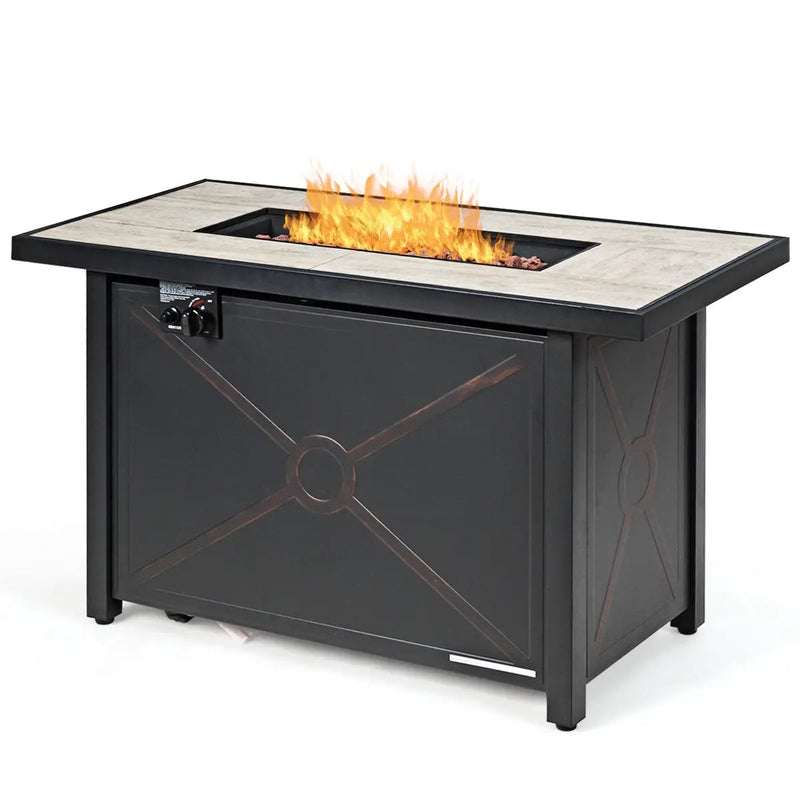 9 Pieces Outdoor Patio Furniture Set with 42 Inch Propane Fire Pit Table by DirectDeals
