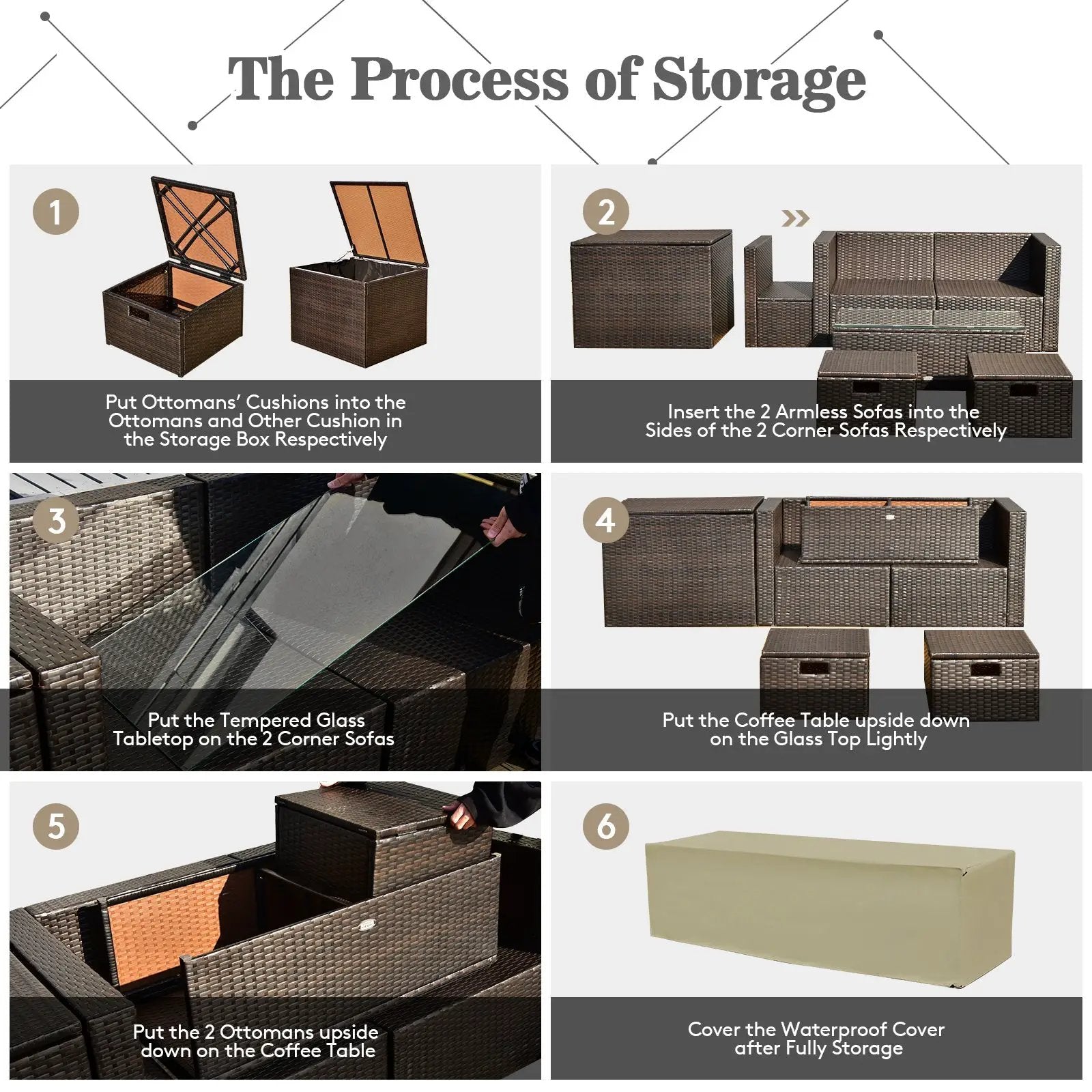9 Pieces Patio PE Wicker Sectional Set with 50000 BTU Fire Pit Table by DirectDeals