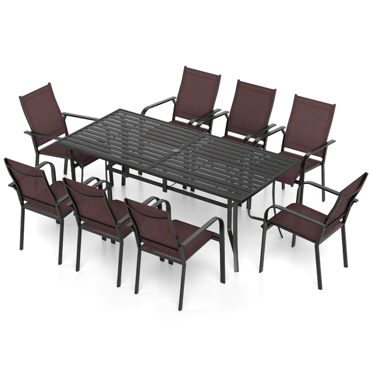 9 Pieces Patio Dining Set for 8 Outdoor Rectangular Table and Stackable Chairs, photo 3 of 16