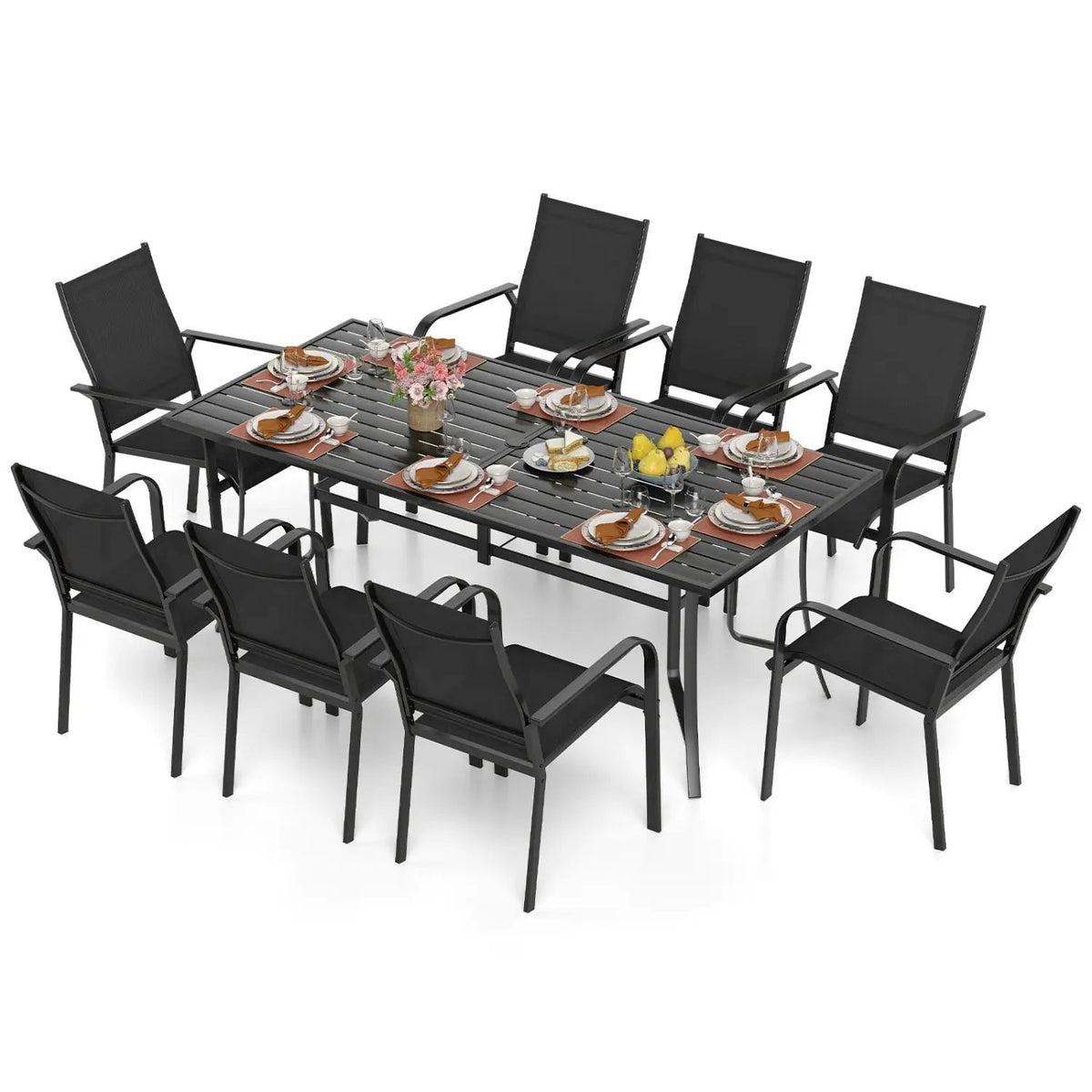 9 Pieces Patio Dining Set for 8 Outdoor Rectangular Table and Stackable Chairs, photo 6 of 16