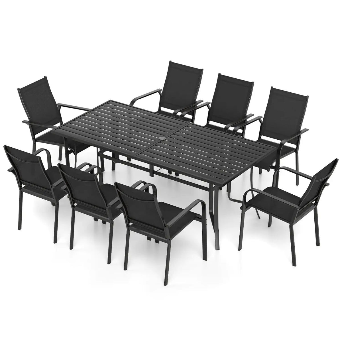 9 Pieces Patio Dining Set for 8 Outdoor Rectangular Table and Stackable Chairs, photo 4 of 16