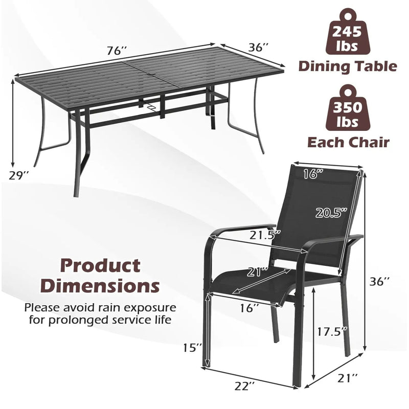 9 Pieces Patio Dining Set for 8 Outdoor Rectangular Table and Stackable Chairs by DirectDeals