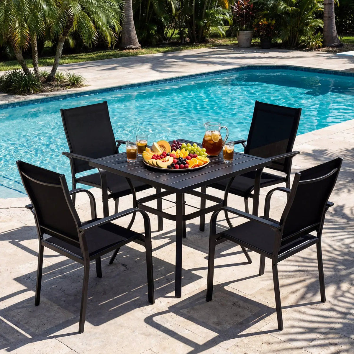 5 Pieces Patio Dining Set for 4 Outdoor Square Table and Stackable Chairs, photo 3 of 16