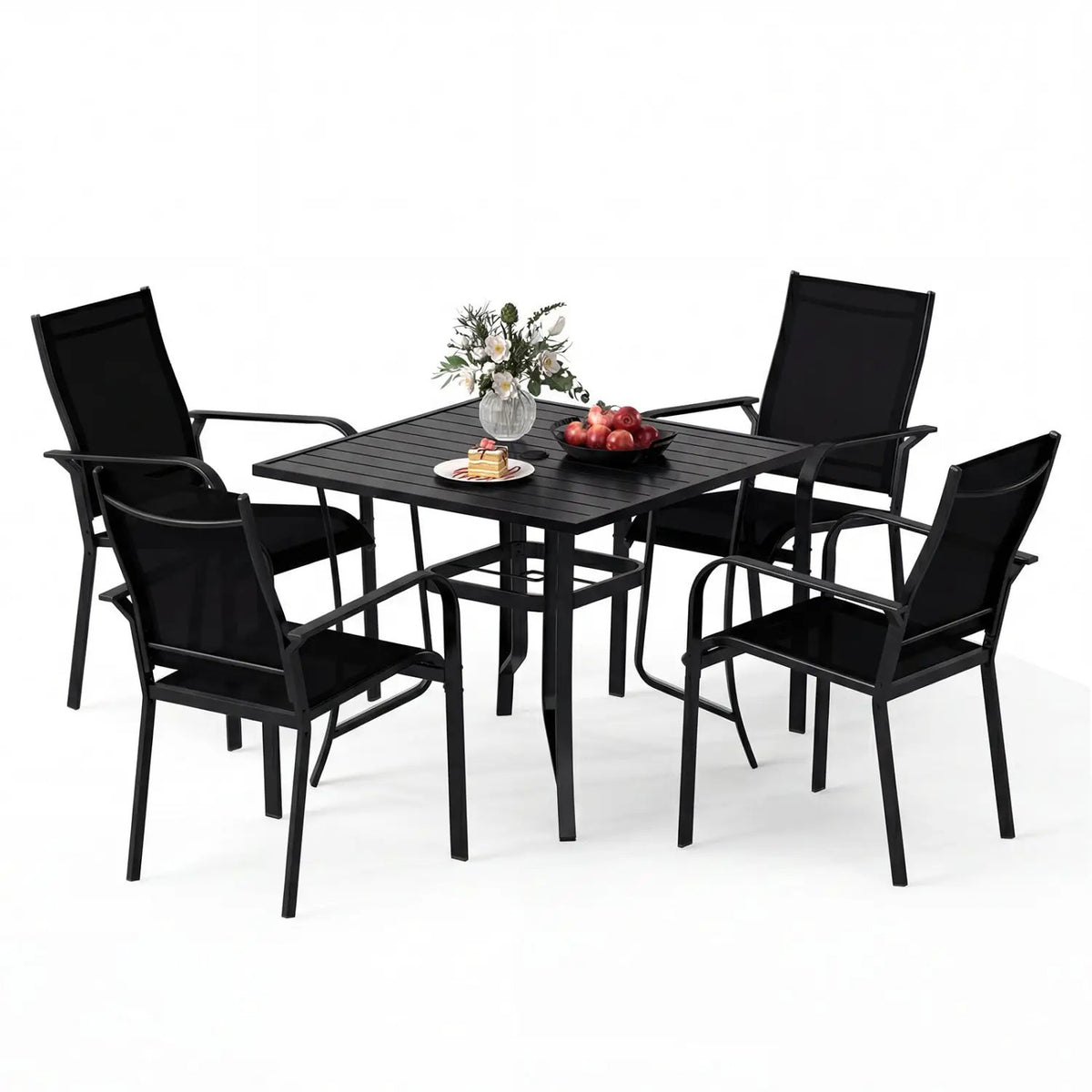 5 Pieces Patio Dining Set for 4 Outdoor Square Table and Stackable Chairs, photo 5 of 16