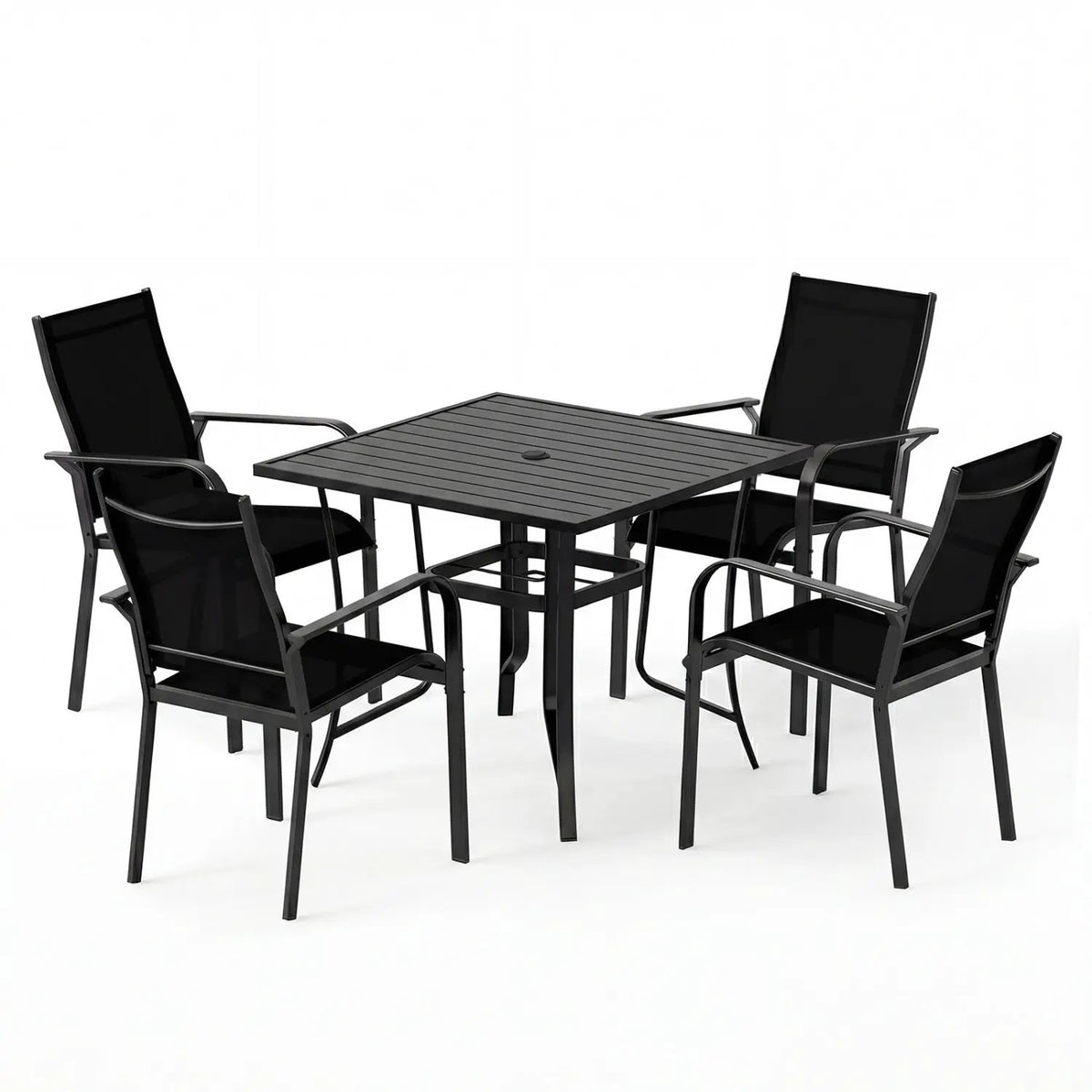 5 Pieces Patio Dining Set for 4 Outdoor Square Table and Stackable Chairs, photo 7 of 16