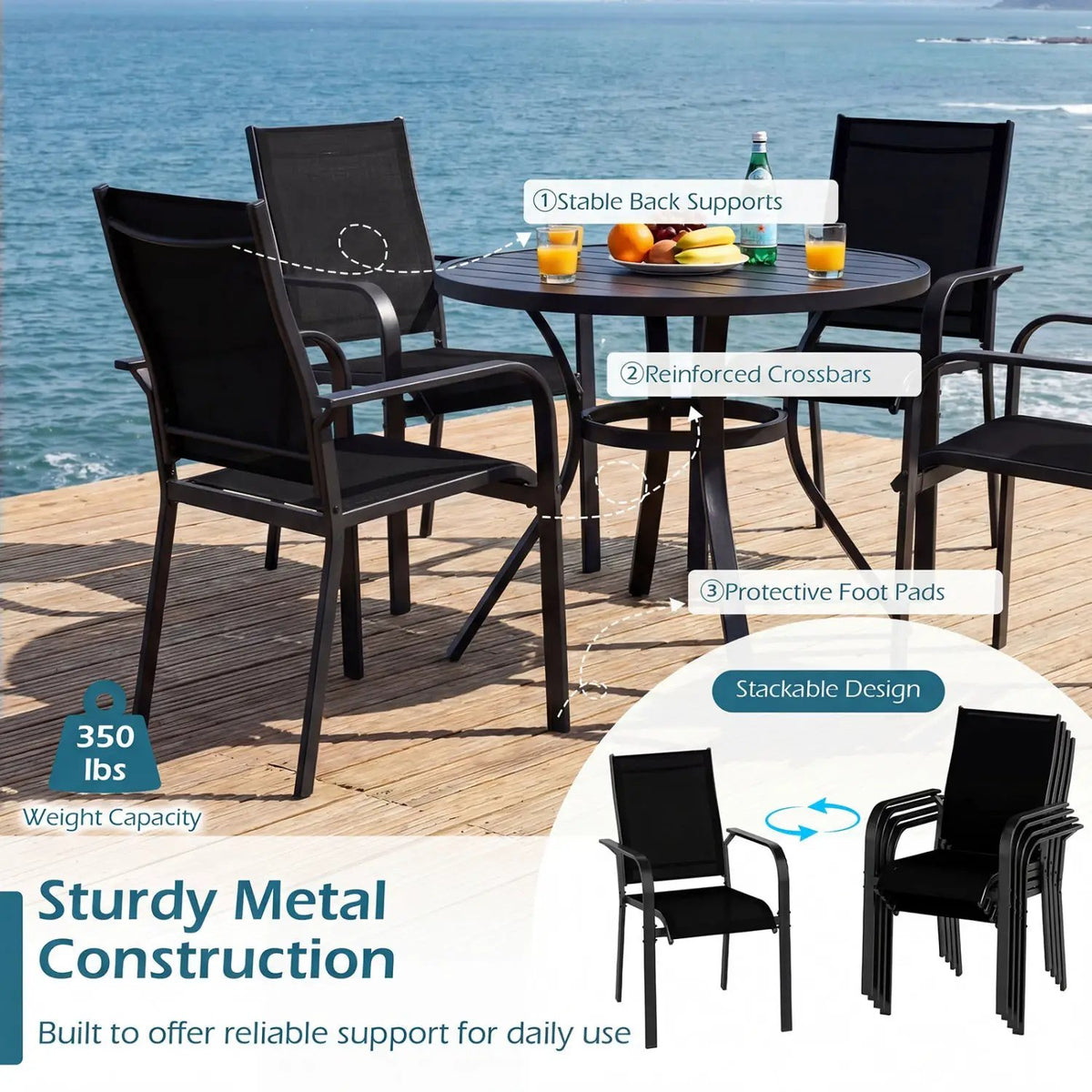 5 Pieces Patio Dining Set for 4 Outdoor Square Table and Stackable Chairs, photo 13 of 16