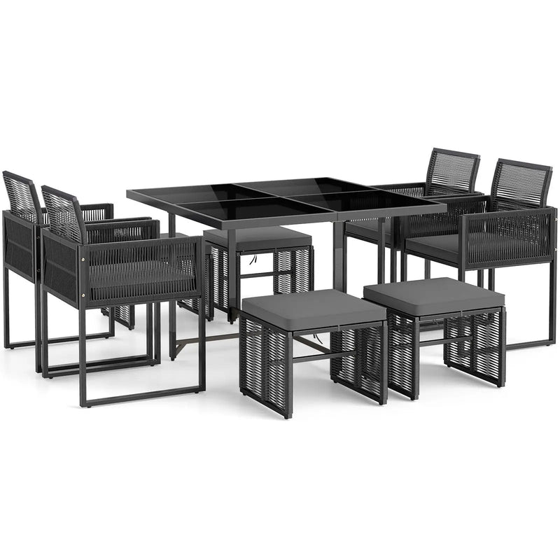 9 Pieces Patio Dining Set with Cushions for Yard Garden-Gray by DirectDeals