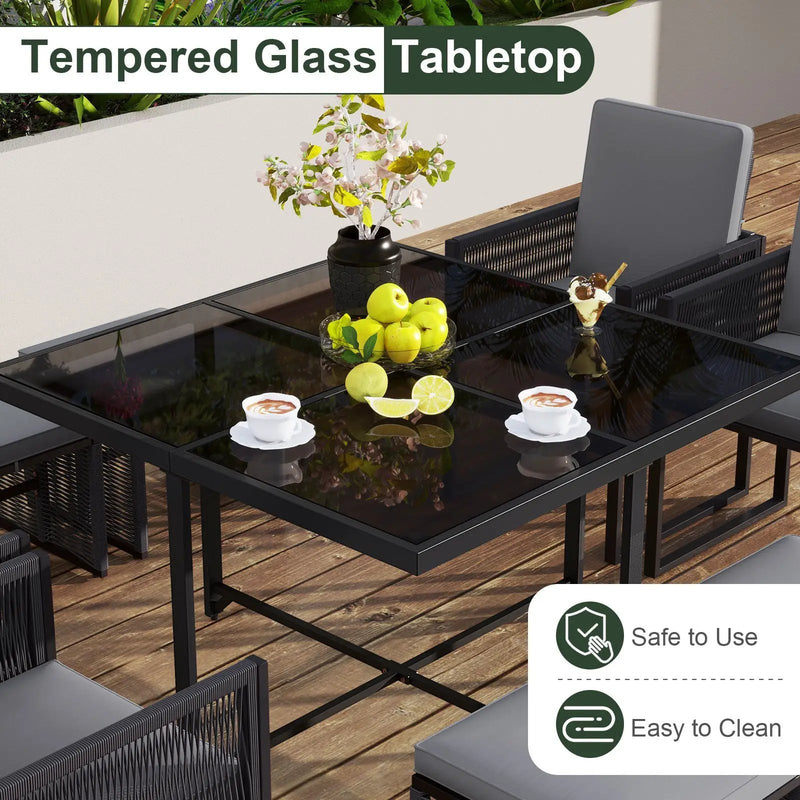 9 Pieces Patio Dining Set with Cushions for Yard Garden-Gray by DirectDeals