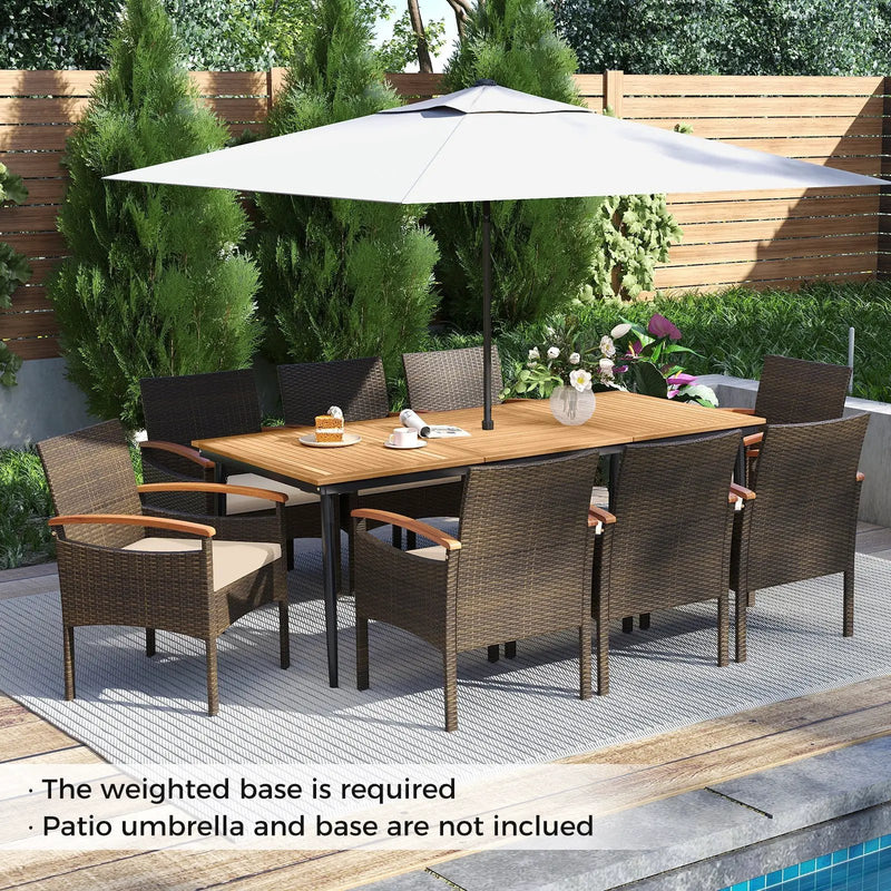 9 Pieces Patio PE Wicker Dining Set with Cushions and Umbrella Hole by DirectDeals