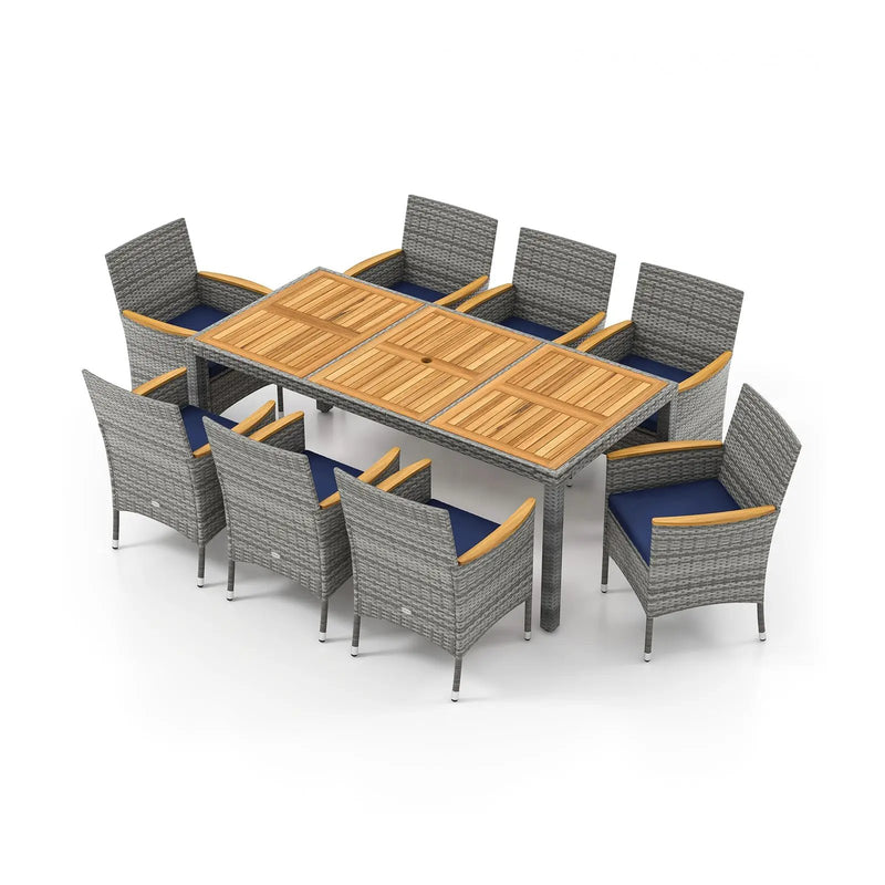 9 Pieces Patio PE Wicker Dining Set for Deck Garden and Yard by DirectDeals