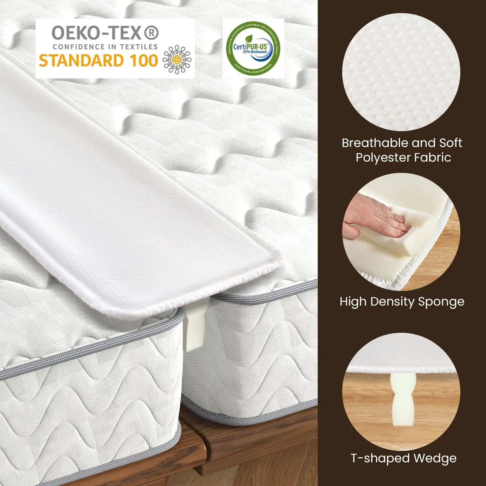9 Inch Wide Bed Bridge Twin to King Converter Kit with Strap by DirectDeals