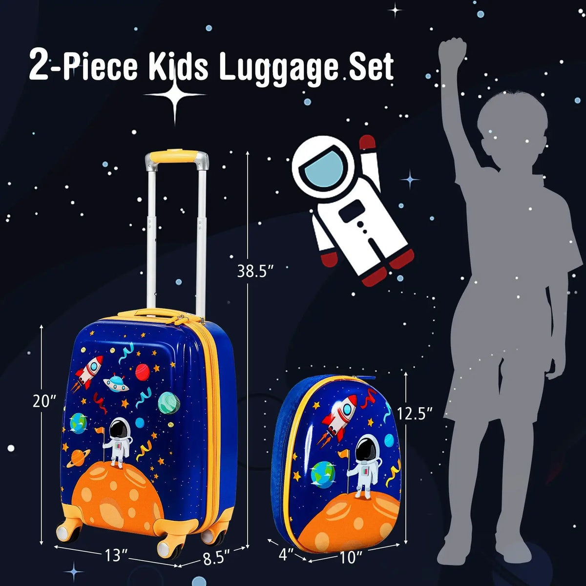 2PC Kids Luggage Set Rolling Suitcase & Backpack-Pink, photo 3 of 10
