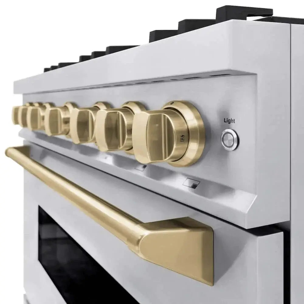 ZLINE 36" Classic Gas Range, Convection Gas Oven Stainless Steel, Champagne Bronze CGRZ-36-CB by Farmhouse Kitchen and Bath