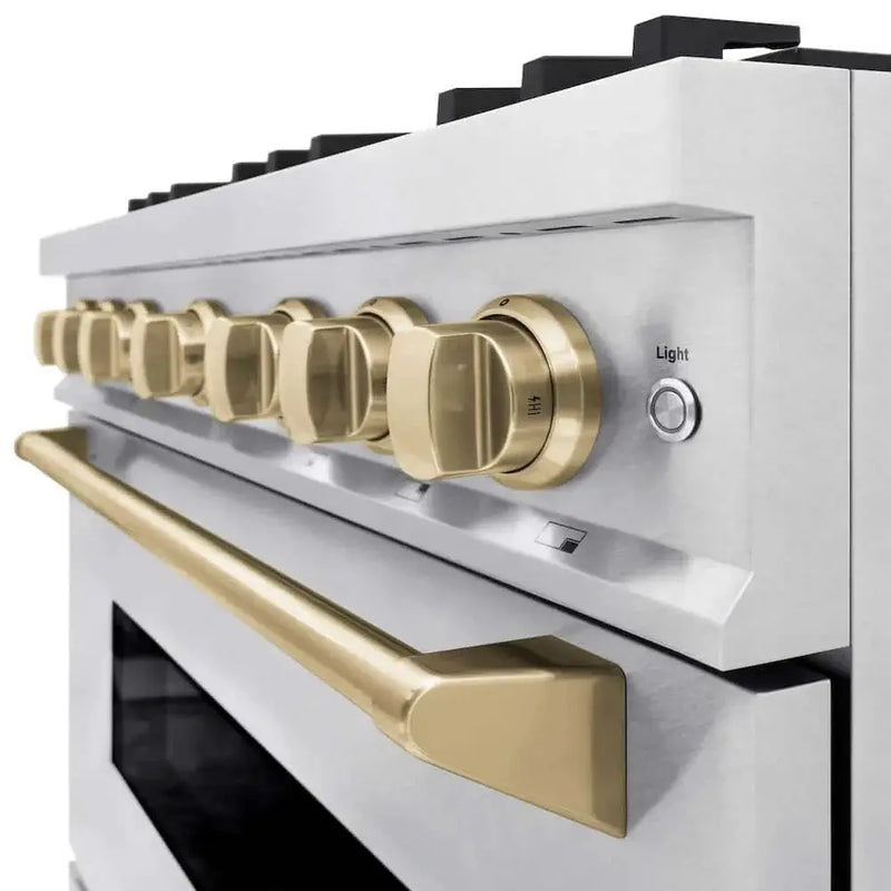 ZLINE 36" Classic Gas Range, Convection Gas Oven DuraSnow® Stainless Steel, Champagne Bronze CGRSZ-36-CB by Farmhouse Kitchen and Bath