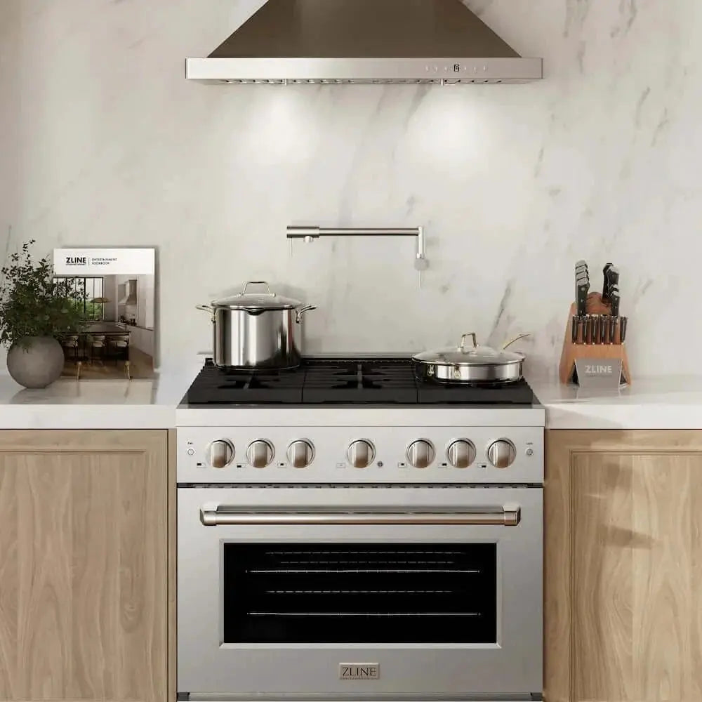 ZLINE 36"Gas Range, Convection Gas Oven , DuraSnow® Brass Burners, SGRS-BR-36 by Farmhouse Kitchen and Bath