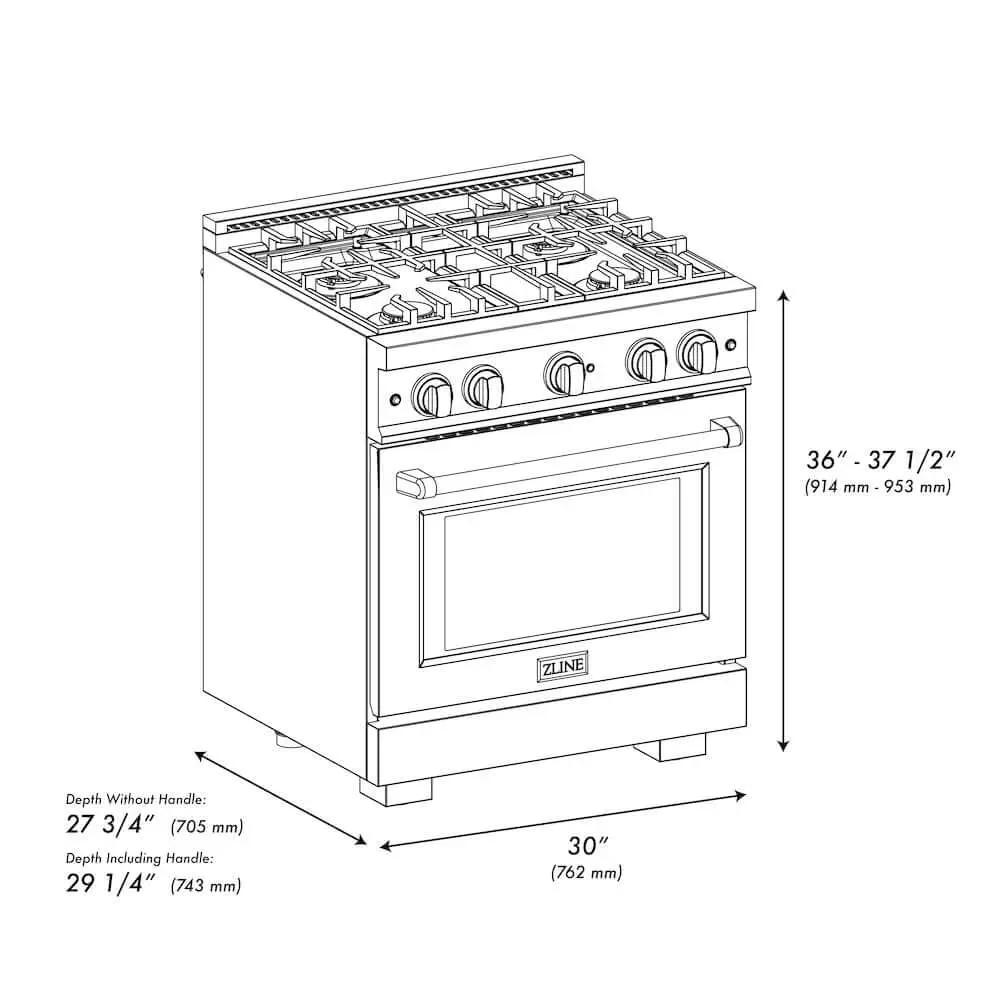 ZLINE 30" Select Dual Fuel Range Gas Cooktop Electric Convection Oven Stainless Steel Gold HDRZ-30-G by Farmhouse Kitchen and Bath