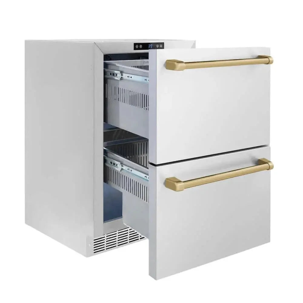 ZLINE 24" Touchstone 168 Can Outdoor-Rated Dual Refrigerator Drawer, Champagne Bronze, RDSOZ-ST-24-CB by Farmhouse Kitchen and Bath