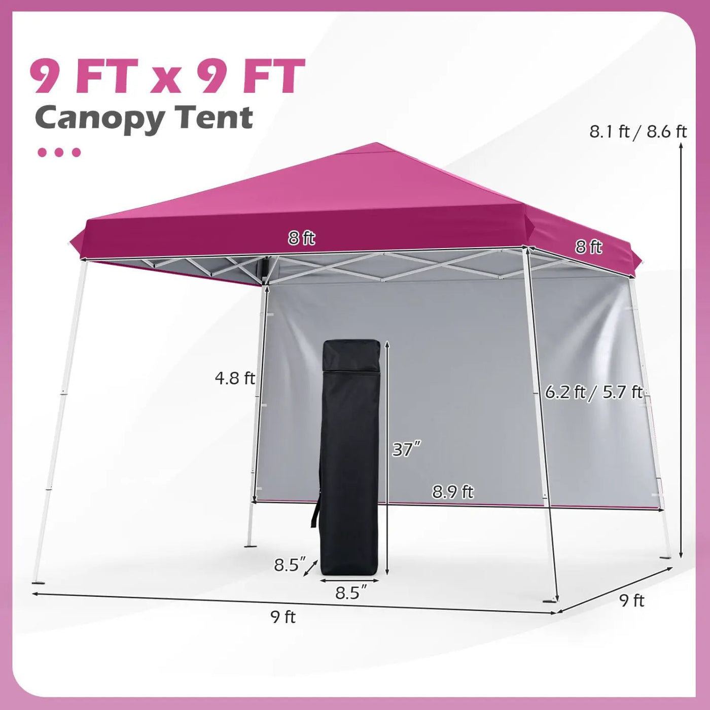 Pop Up Canopy Tent 9x9 ft with Carry Bag and Stakes by DirectDeals