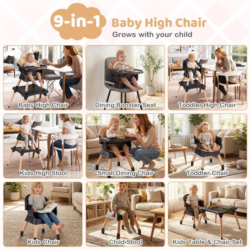 9-in-1 Convertible High Chair with Solid Wood Legs for Babies and Toddlers by DirectDeals