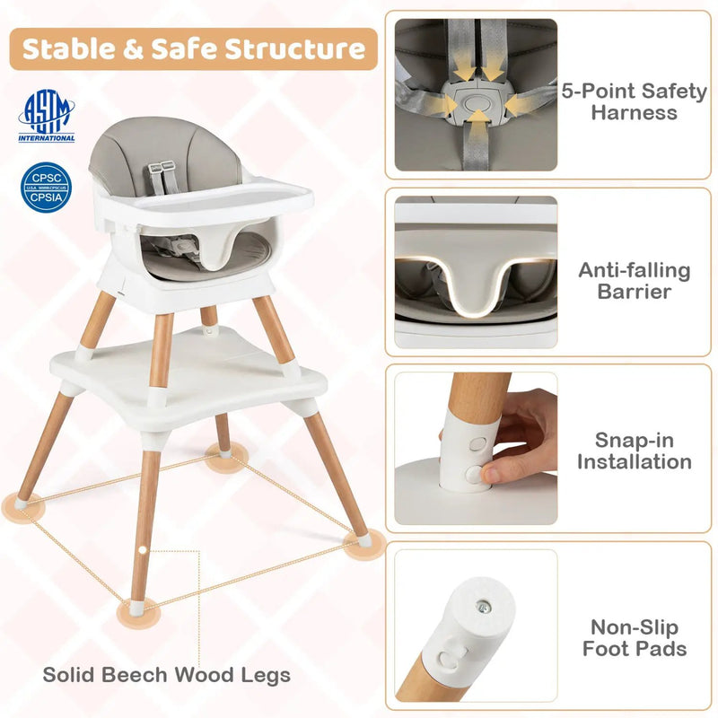 9-in-1 Convertible High Chair with Solid Wood Legs for Babies and Toddlers by DirectDeals