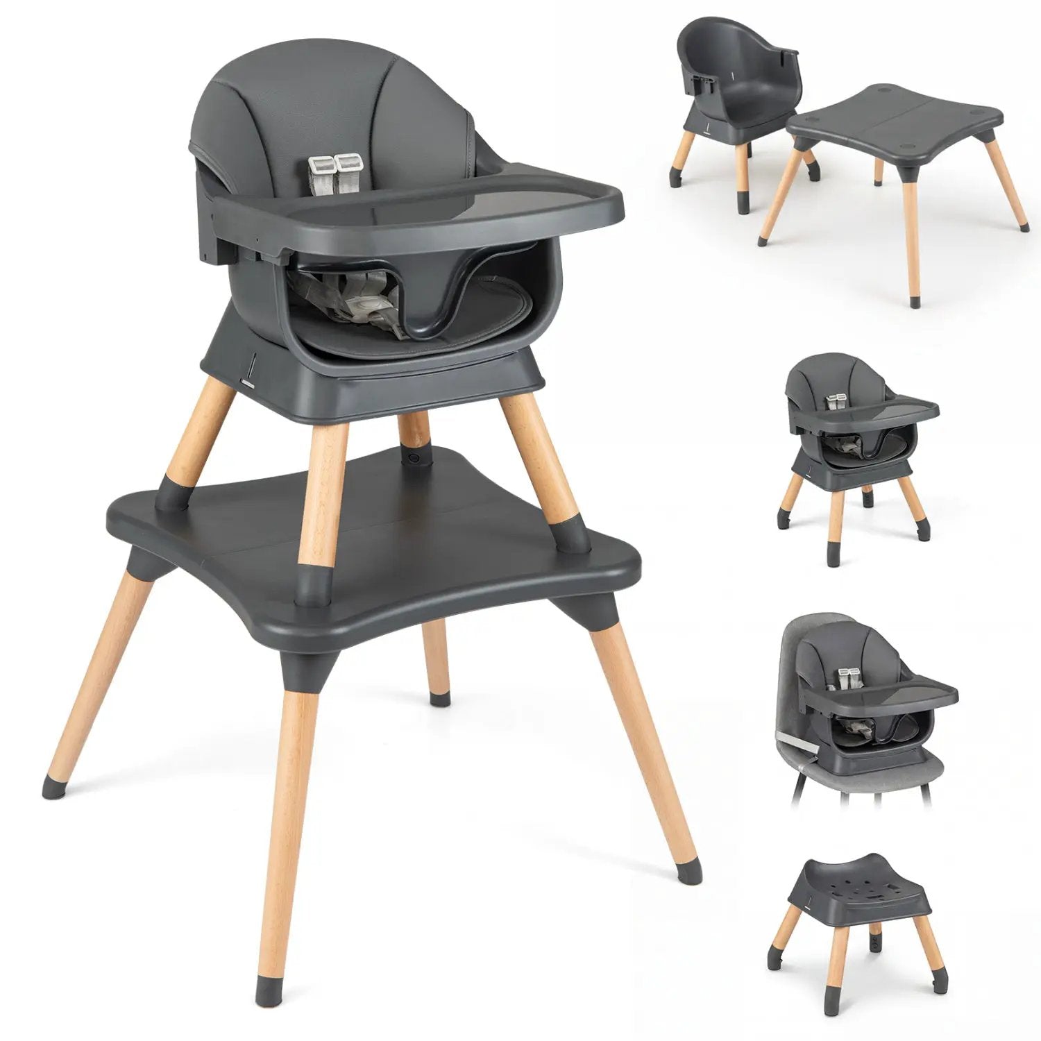 9-in-1 Convertible High Chair with Solid Wood Legs for Babies and Toddlers by DirectDeals