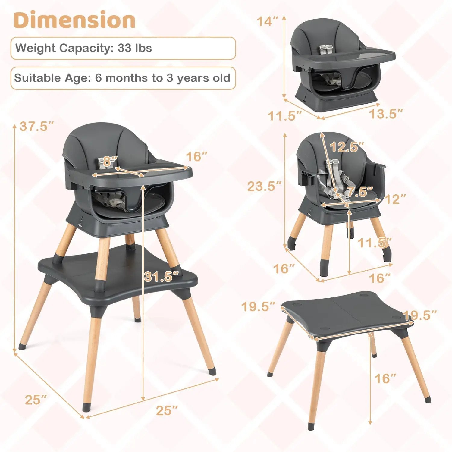 9-in-1 Convertible High Chair with Solid Wood Legs for Babies and Toddlers by DirectDeals
